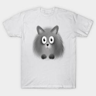 Grey cute Pomeranian puppy dog cartoon illustration T-Shirt