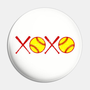 Vintage XOXO Love Softball Hugs and Kisses Yellow and Red Pin