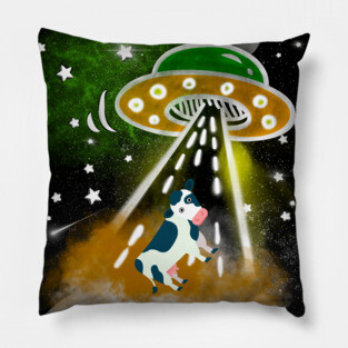 Funny Alien Abduction of Cow Farmer Animal Pillow