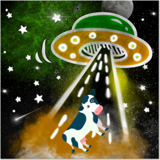 Funny Alien Abduction of Cow Farmer Animal Posters and Art