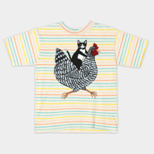 Tuxedo Cat on a Chicken Kids T-Shirt