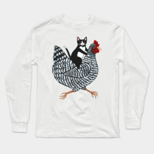 Tuxedo Cat on a Chicken Long Sleeve T-Shirt