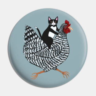 Tuxedo Cat on a Chicken Pin