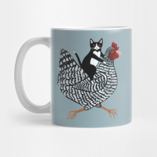 Tuxedo Cat on a Chicken Mug