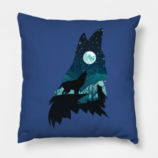 Wolf Howling with Forest Pillow