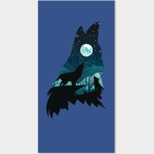 Wolf Howling with Forest Posters and Art
