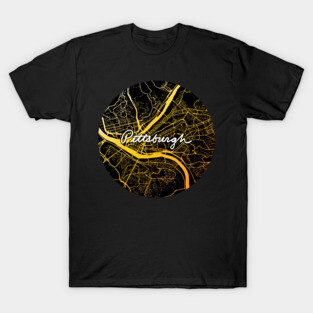 Pittsburgh Map Black and Yellow T-Shirt