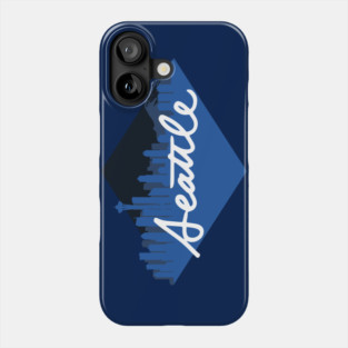 Seattle Skyline Blue Cursive Phone Case