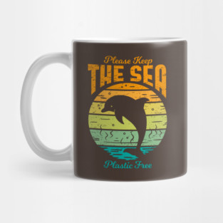 Please Keep the Sea Plastic Free - Retro Dolphin Mug