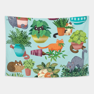 Cats and planters Tapestry