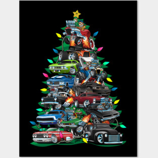 Car Madness Christmas Tree! Classic Muscle Cars and Hot Rods Posters and Art