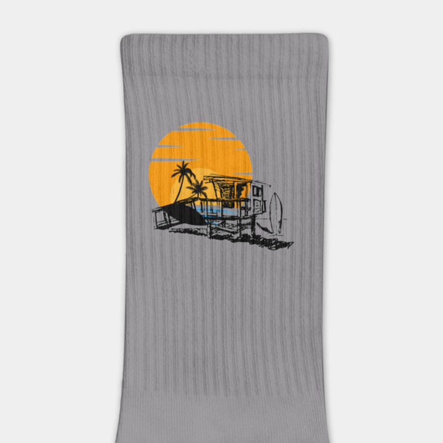 Life Guard Station at the Beach with Sunset and Surfboard by Joaddo