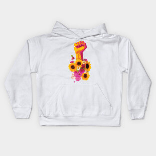 Feminist Power Fist Floral Kids Hoodie