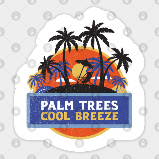 Retro Distressed Palm Trees Cool Breeze by the sea in a beach chair Sticker by Joaddo