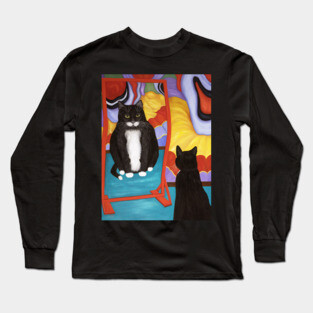 Tuxedo Cat and Fun House Mirror Long Sleeve T-Shirt