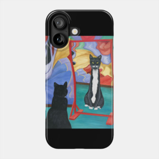 Tuxedo Cat in Fun House Skinny Mirror Phone Case