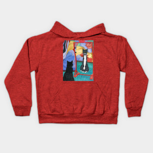 Tuxedo Cat in Fun House Skinny Mirror Kids Hoodie