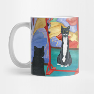 Tuxedo Cat in Fun House Skinny Mirror Mug