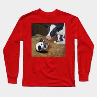 Tuxedo Cat with Cow and Calf Long Sleeve T-Shirt