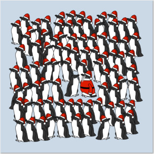 Christmas Humor Awkward Party for Funny Santa Penguins Posters and Art