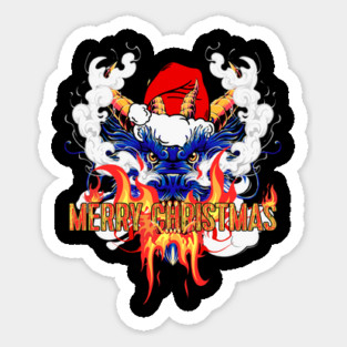 Merry Christmas Santa Dragon with Flames and Smoke Sticker