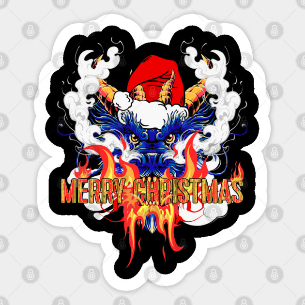 Merry Christmas Santa Dragon with Flames and Smoke Sticker by Joaddo