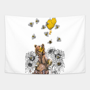 Bear bee and honey Tapestry