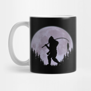 Bigfoot Fishing Moon Funny Sasquatch And Fish Mug