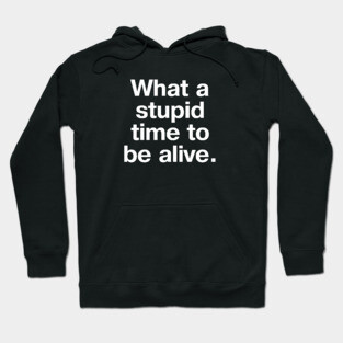"What a stupid time to be alive." in plain white letters - it really is the dumbest timeline Hoodie