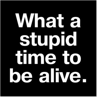 "What a stupid time to be alive." in plain white letters - it really is the dumbest timeline Posters and Art