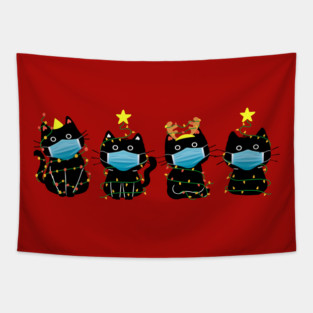 Funny Christmas Cats in Face Masks Tapestry