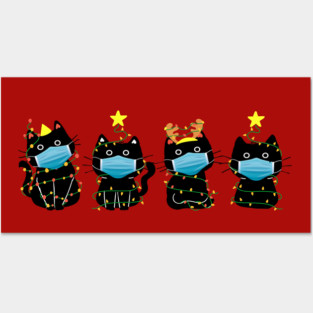 Funny Christmas Cats in Face Masks Posters and Art