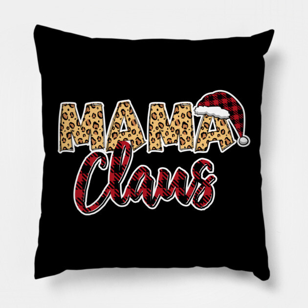 Mama Claus Red Plaid Santa Hat & Leopard Pattern Pillow by creative