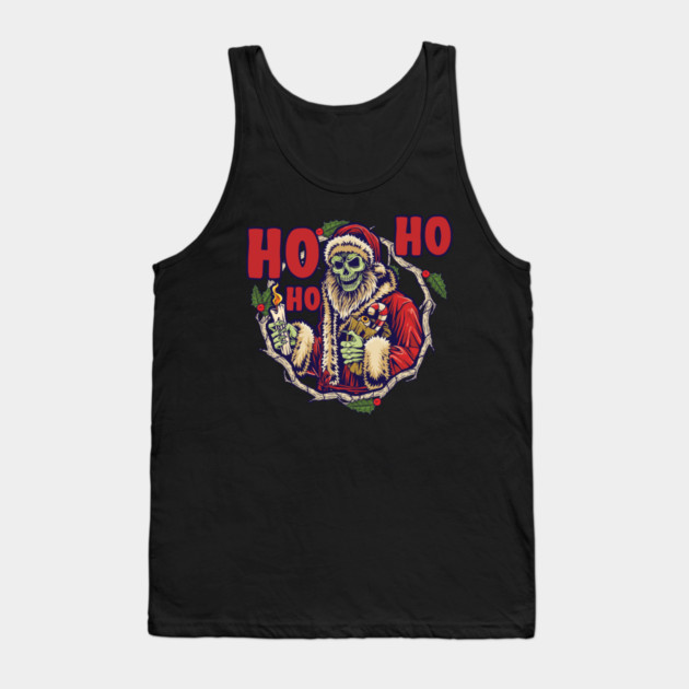 Ho Ho Ho Scary Santa Skeleton Christmas Skull Tank Top by creative