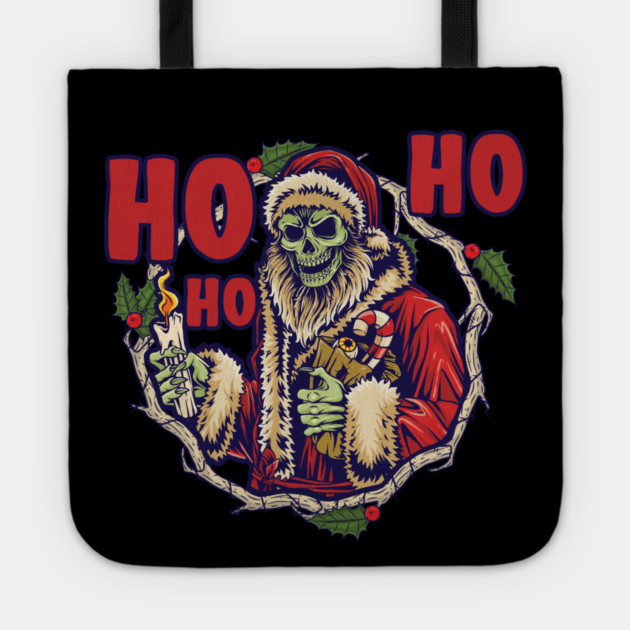 Ho Ho Ho Scary Santa Skeleton Christmas Skull Tote by creative