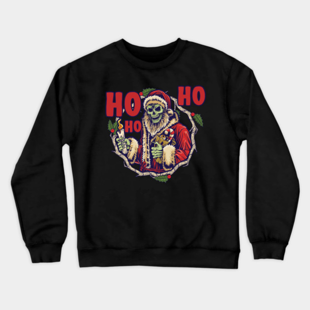 Ho Ho Ho Scary Santa Skeleton Christmas Skull Crewneck Sweatshirt by creative