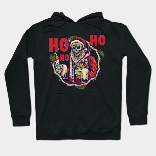 Ho Ho Ho Scary Santa Skeleton Christmas Skull Hoodie by creative