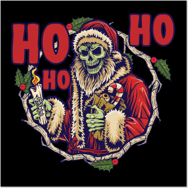 Ho Ho Ho Scary Santa Skeleton Christmas Skull Wall Art by creative