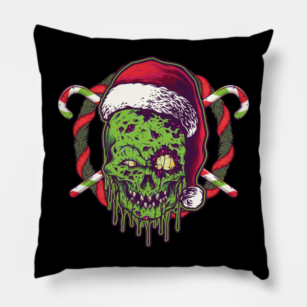 Creepy Santa Skull Zombie Christmas Skull Pillow by creative