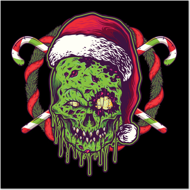 Creepy Santa Skull Zombie Christmas Skull Wall Art by creative
