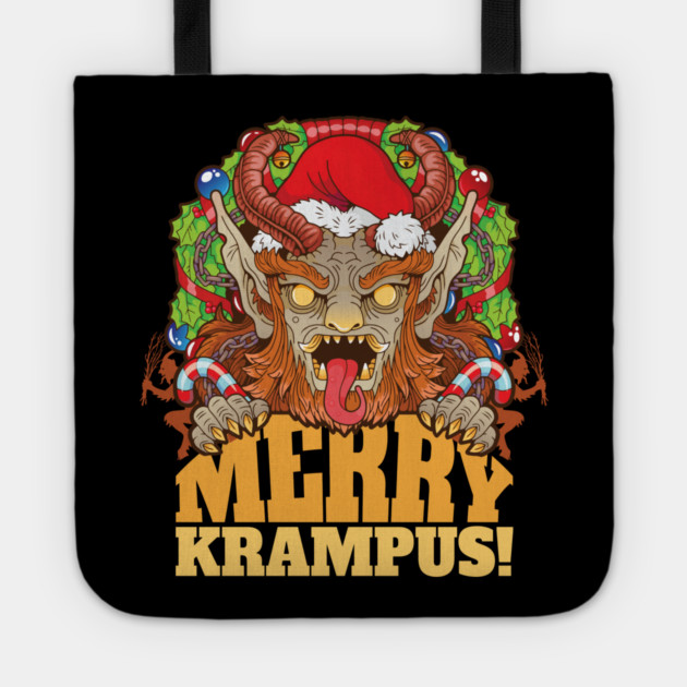 Merry Krampus Santa Creepy Christmas Horror Tote by creative