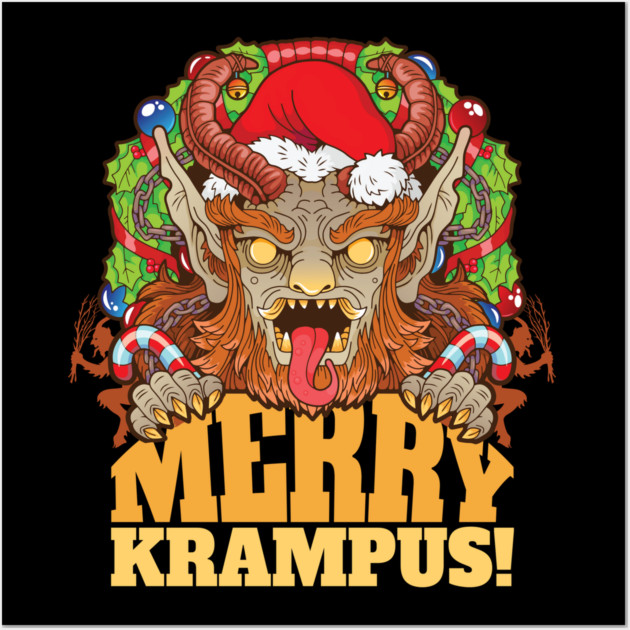 Merry Krampus Santa Creepy Christmas Horror Wall Art by creative