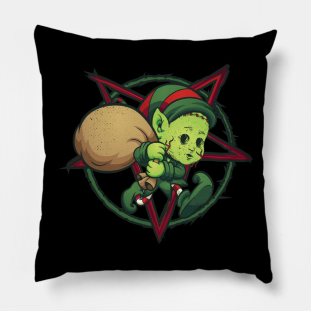 Evil Zombie Elf Creepy Christmas Horror Pillow by creative