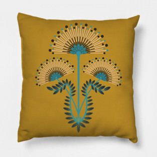 MIMOSA Art Deco Floral in Bold Black Turquoise Light Pink - UnBlink Studio by Jackie Tahara Pillow