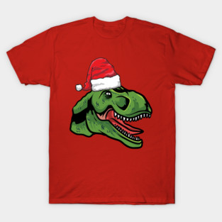 Santa Hat-Wearing T-Rex Funny Christmas Holiday T-Shirt