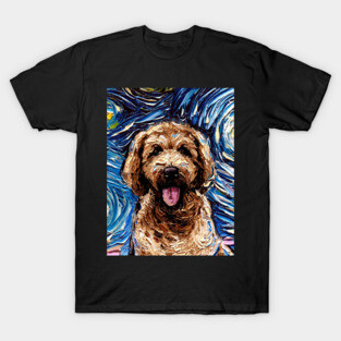 Red Goldendoodle Night (Portrait) T-Shirt