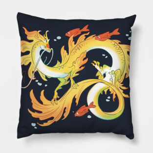 Koi Dragon Gilded Pillow