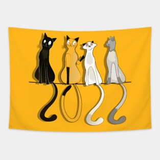 2022 Happy New Year Cats Tapestry