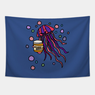 Funny Peanut Butter and Jellyfish Pun Cartoon Tapestry