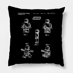 Lego Toy Figure Patent White Pillow